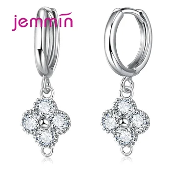 

Created Four Leaf Clover Hoop Earrings Natrual Shiny Crystal Diy Accessiories 925 Sterling Silver Fine Jewelry For Women.