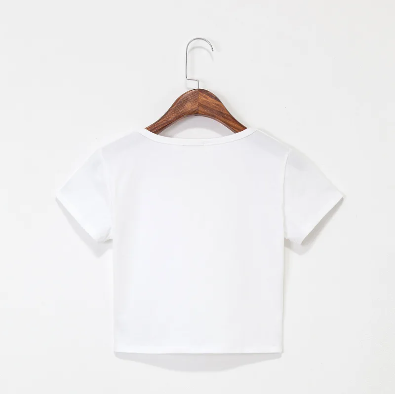 Летняя Повседневная однотонная женская хлопковая футболка с коротким рукавом и круглым вырезом, футболка с высокой талией, тонкие футболки для женщин, Camiseta Mujer - Цвет: White