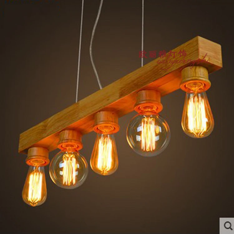 

Edisonc personalized fashion wood creative personality pendant lights restaurant lamp bar solid wood straight 5 pendant la
