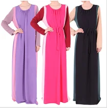 Muslim Womens Abaya dress Islamic Fashionable chiffon O-Neck Long Sleeve Floor-Length Middle East Arabic Female Kaftan Clothing
