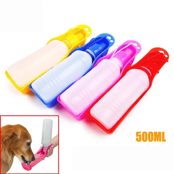 

500ML Foldable Pet Dog Drinking Water Bottles Travel Hand Held Puppy Dogs Squeeze Water Bottle Dispenser Flip Down Water Pan