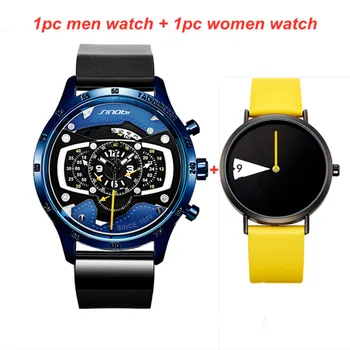 

2PCS Watches SINOBI Men Women Watches Creative Quartz Wristwatch For Men Ladies Fashion Sports Chronograph Watches Set Gift box
