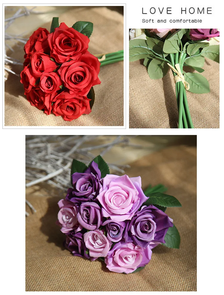 Искусственные цветы для украшения дома 9 голов Розы Шелковый букет цветов для украшения свадебной вечеринки искусственный цветок