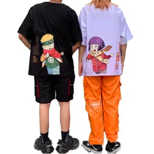 Мужская футболка в японском стиле Харадзюку с рисунком из аниме Наруто Хината Узумаки, свободные топы с короткими рукавами, одинаковые футболки для влюбленных