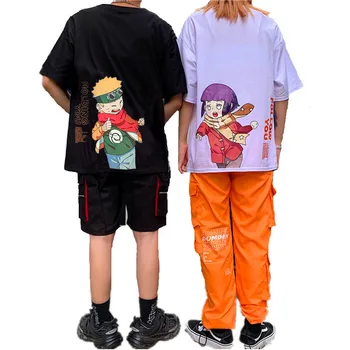 

Japanese Harajuku Men T-shirt Cartoon Anime NARUTO Hinata Uzumaki Printed Loose Short Sleeve Tops Lover Couple Matching T Shirts
