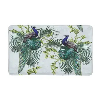 

Beautiful Floral Summer with Peacock, Palm Leaves Anti-Slip Door Mat Home Decor, Personalized Indoor Entrance Doormat