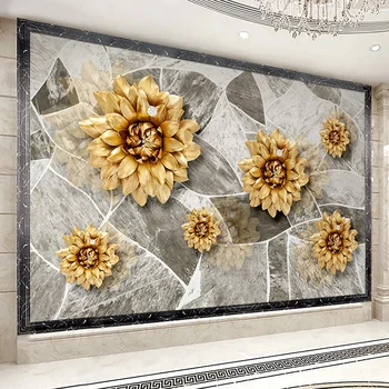 

3D Marble Texture Flowers Mural Wallpaper European Style Luxury Living Room Home Decor Wall Paper Self-Adhesive Waterproof Mural