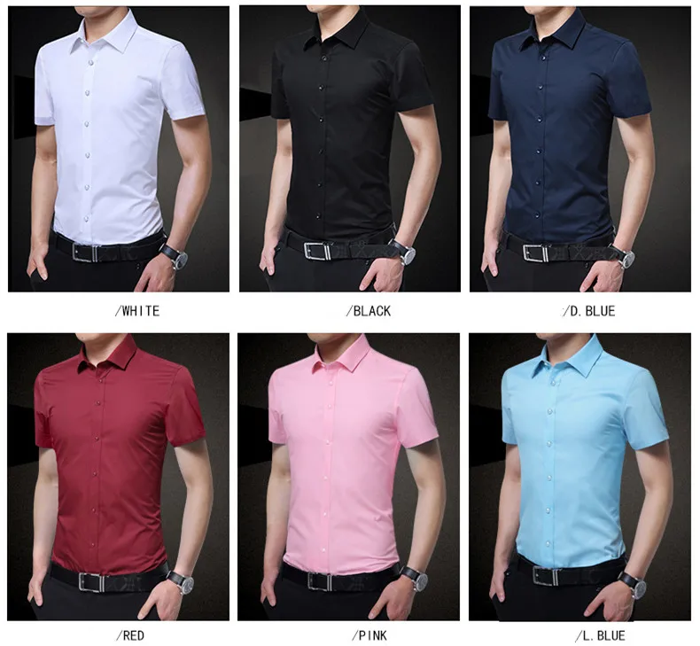 Летняя мужская умная Повседневная рубашка однотонная с короткими рукавами мужские деловые тонкие рубашки мужская офисная качественная