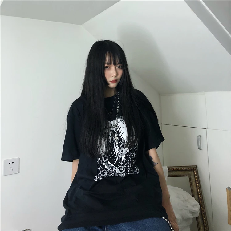 

Harajuku Retro Printed T-shirts Women Short Sleeve Loose Top Tees 2019 New Fashion Streetwear Grunge Style Female T-shirt