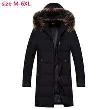 Для мужчин s модная Высококачественная обувь волосатые воротник Куртка–пуховик на 90% белом утином пуху Для мужчин модные длинные теплые зимние пальто Роскошные Большие размеры M-6XL
