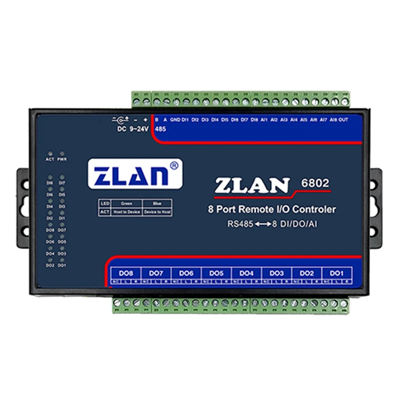 ZLAN6802 8 каналов порта дистанционного я контроллера ввода/вывода DI AI DO RS485 Ethernet Modbus I/O Модуль RTU/сборщик данных пульт дистанционного управления