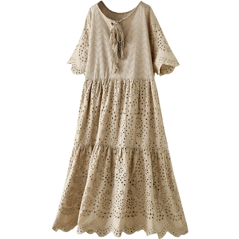 

Front back both wear --Vintage hollow out loose A-line cotton dress lolita sweet dress