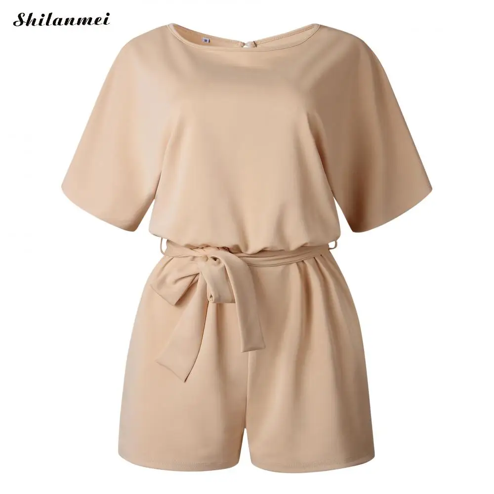 khaki Модный элегантный женский летний Повседневный игровой костюм с коротким рукавом офисный женский пляжный короткий комбинезон с открытой спиной Прочный Комбинезон - Цвет: khaki
