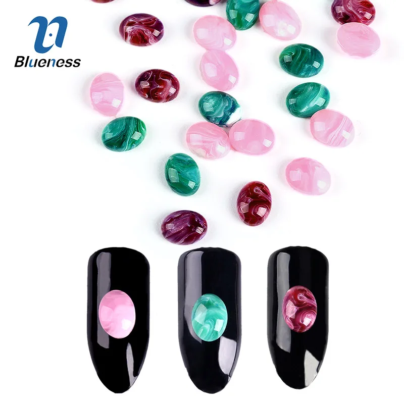 20Pcs/Lot 3D Charms Resin Oval Marble Design Manicure DIY Nails Art