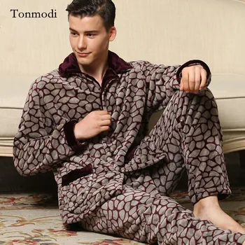 

Pajamas Men Winter Thickening Warm Pyjamas Mens Pajamas Coral velvet middle aged father sleepwear Men lounge pajama Set