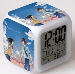 Японский фильм ваше имя фигурки светодиодный 7 цветов изменить сенсорный светильник будильник настольные часы для мальчиков и девочек