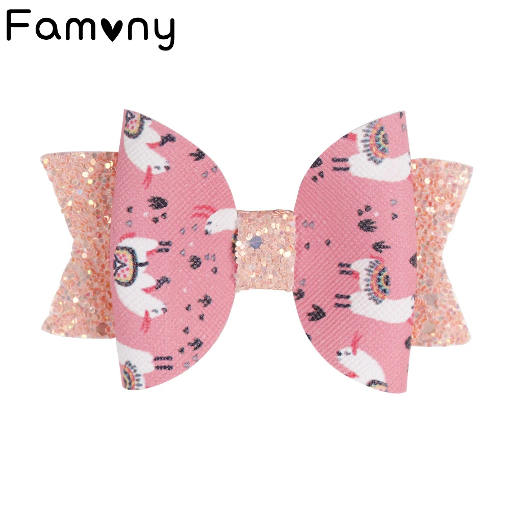 

2 Pcs/lot 3" Cute Leather Printed Hairclips Glitter Swallowtail Bow Boutique Handmade Hairpins For Baby Hair Accessories