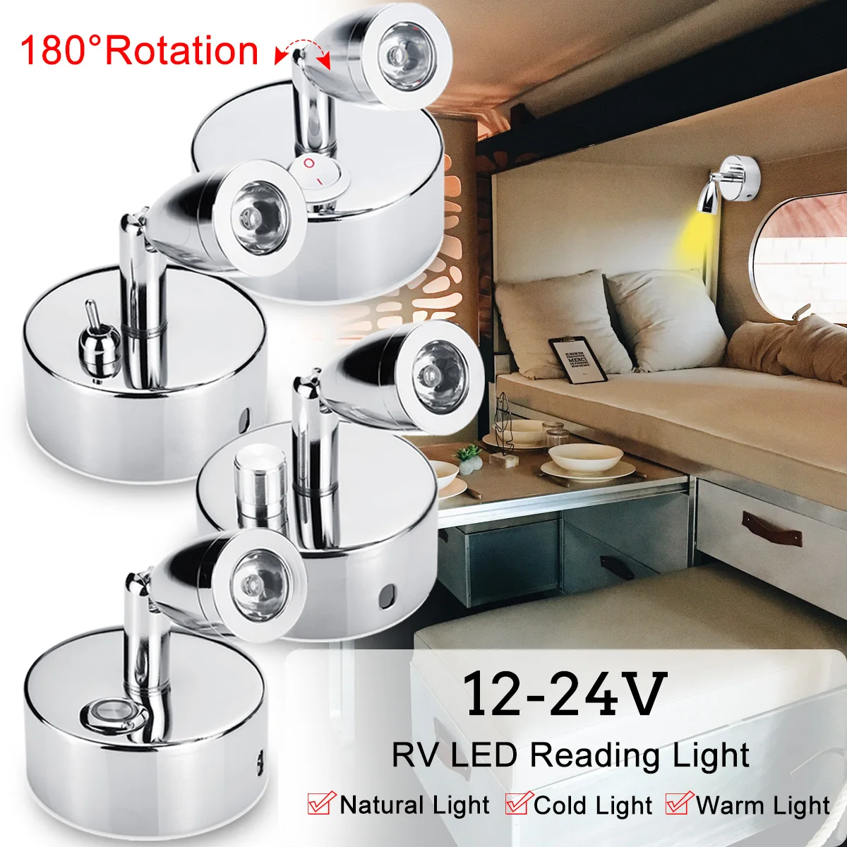 Us 8 54 40 Off 12 24v 180 Rotation Led Spot Reading Light Home Interior Spotlight Switch For Rv Caravan Boat Truck Desk Bedside Lamp In Led