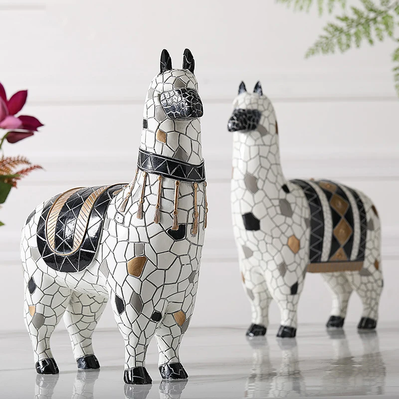 

Nordic Mosaic Alpaca Statue Resin Decoration Moder Simple Statue Home Decoration Accessorie Animal Statue Resin Abstract Statue