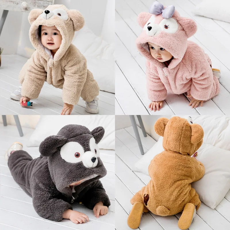 

Newborn Baby Animal Jumpsuit Cute 3D Bear Boy Girl Romper Infant Winter Flannel Toddler Hooded Thick Warm Playsuit Kid Clothing