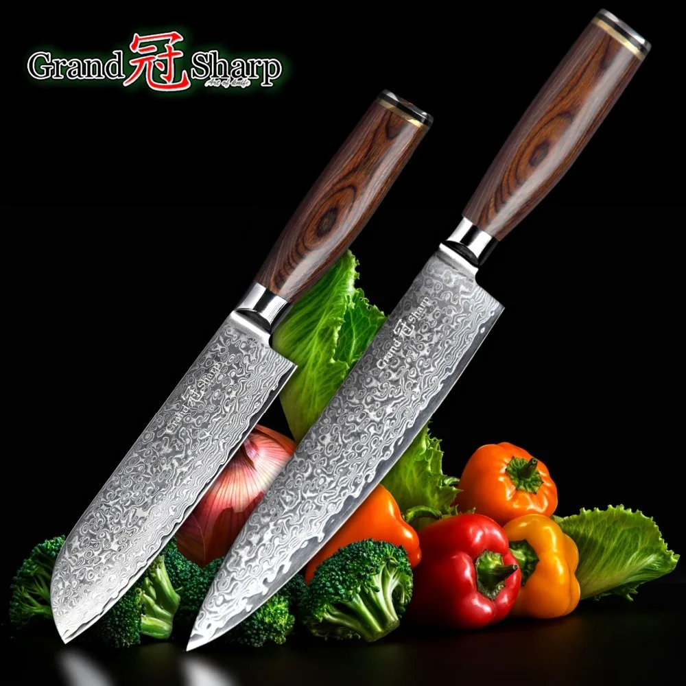 GRANDSHARP-2pcs-Damascus-Knife-Set-67-Layers-Japanese-Damascus-Steel-vg10-Chef-Santoku-Kitchen-Knives-Cleaver