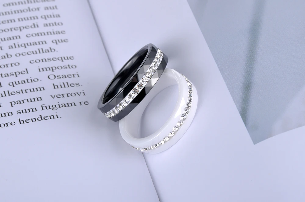 Lokaer классические белые и черные керамические кольца ювелирные изделия глиняные стразы обручальные кольца для женщин Anneaux R18145