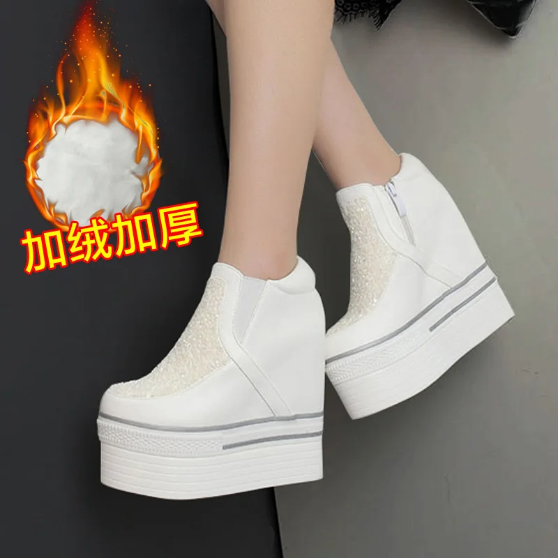 

2016 New Pattern Waterproof Platform Increase Single Boots Super High With Paillette Circle Head Rhinestone Motion Short Boots