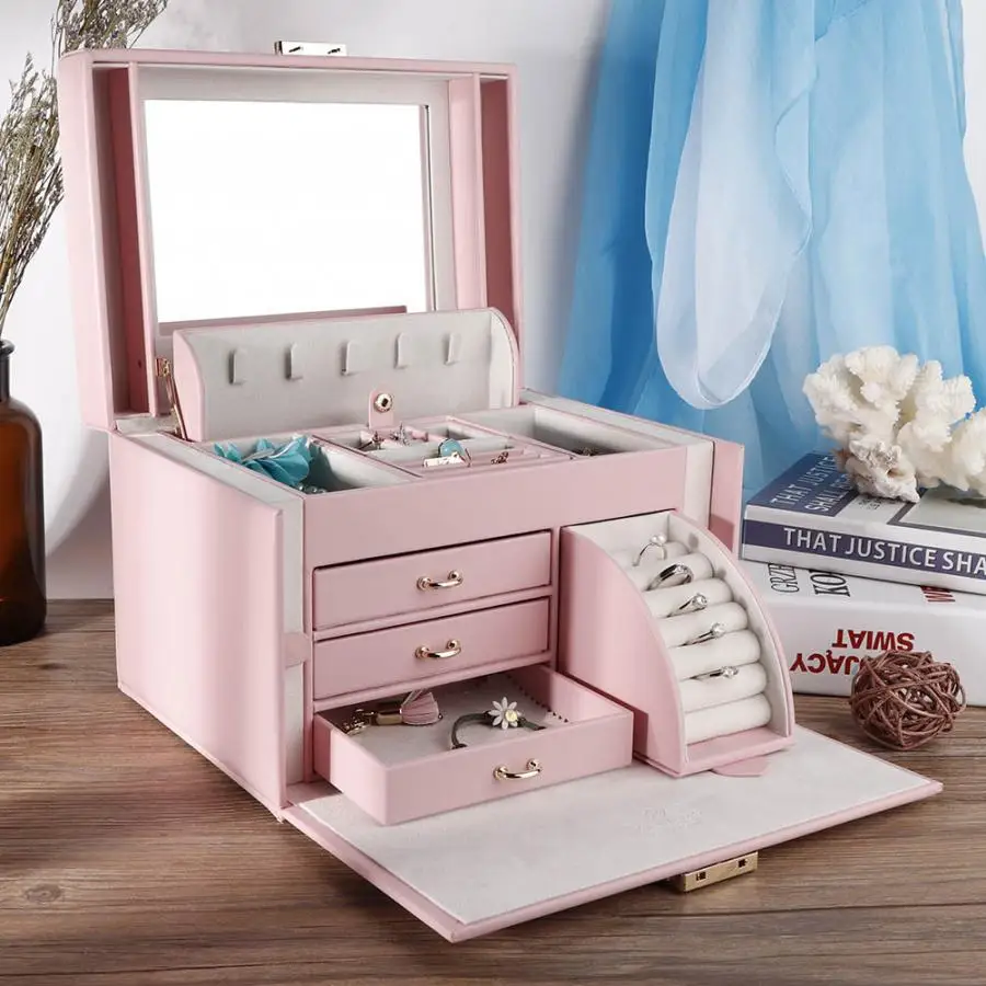Multi-layers Makeup Desktop Drawers Table Jewelry Storage Box Watch Holder with Lock for Large Display Organizer Case | Украшения и