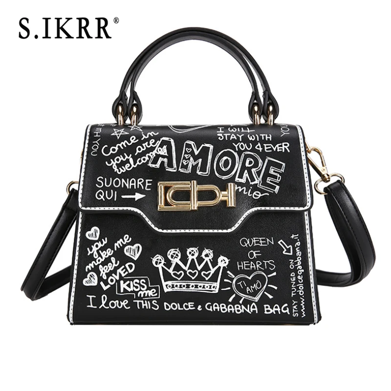 

S.IKRR Fashion Crossbody Bags For Women Leather Handbags Luxury Handbags Women Bags Designer Graffiti Shoulder Bag