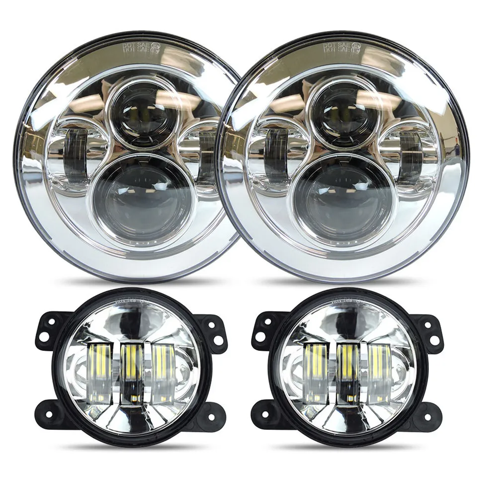 

7" moto LED Headlights For Jeep Wrangler Unlimited JK JKU TJ LJ Rubicon Sahara + 4" Fog Lights Driving Front Bumper Lights