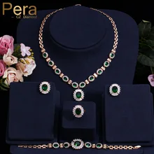 Pera 4 шт. набор Большой кубический цирконий Модный женский золотой цвет круглый зеленый камень Африканский Дубай Свадебная вечеринка Ювелирные наборы J087