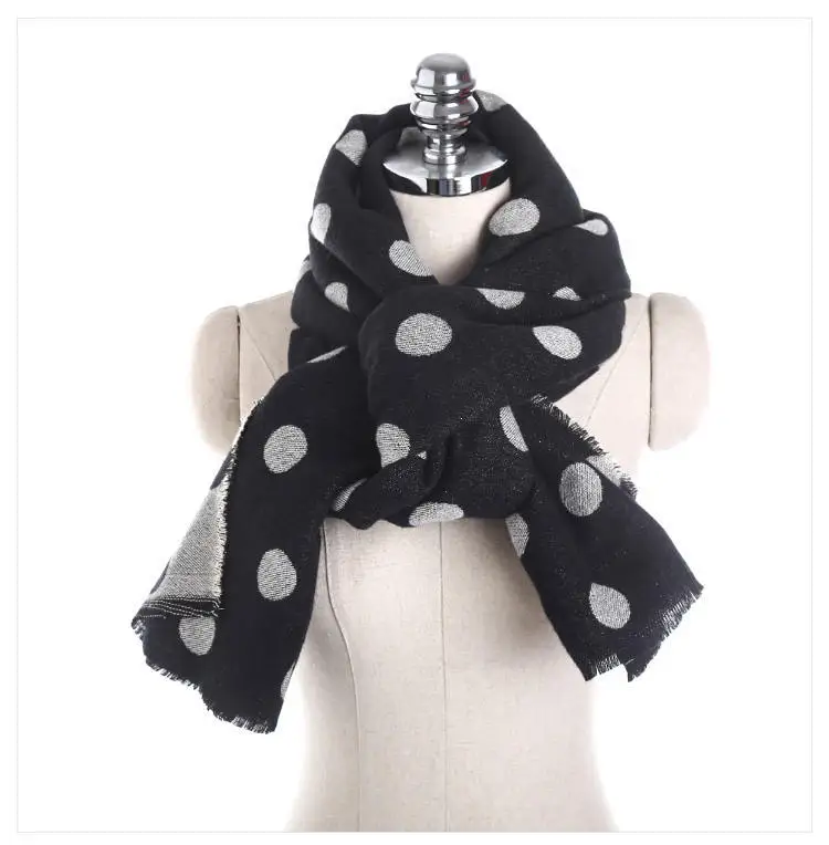 Роскошные брендовые зимние точка кашемировый шарф Для женщин теплая шерсть Одеяло шарф Обёрточная бумага Для женщин шали и Шарфы для
