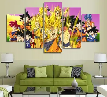 

5 Panels Wall Art Dragon Ball Z Goku Super Saiyan Paintings Art Canvas Paintings Poster Unframed