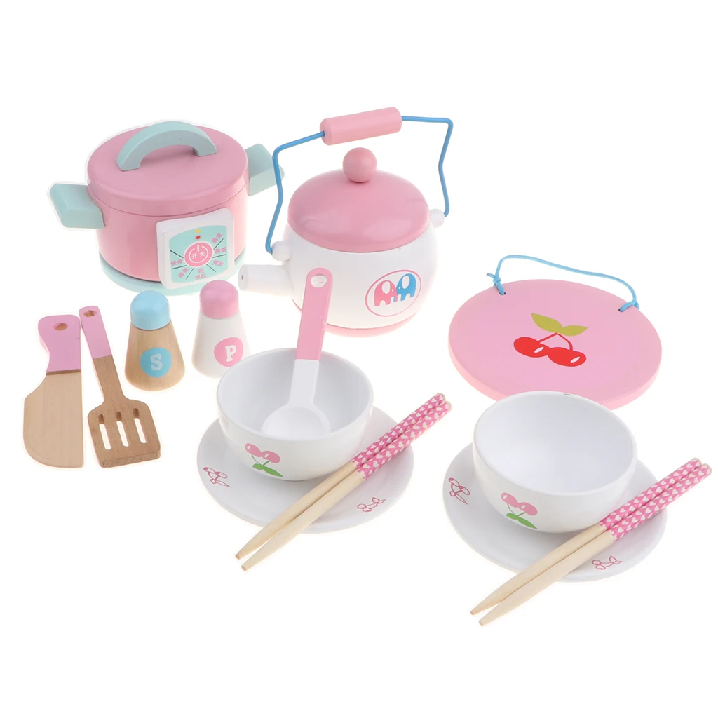 14PCS/ Set Cookware & Dinnerware Playset for Kid Pretend Kitchen Cooking Toys Pots Pans Cooking Game Gifts