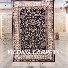 Yilong 2'x3 персидский ковер ручной работы изысканные маленькие темно-черный Современный Шелковый цветочный ковер(LH801B2x3