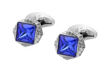 

5pairs/lot Vintage Octogan Blue Crystal Cufflinks Retro Pattern Luxury Cuff Links Suit Cuff Button Men's Jewelry Gift Wholesale