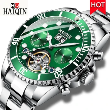 

HAIQNI Men's Watch Fashion Sports Brand Luxury Men Mechanical Watch Automatic Stainless Steel Waterproof Clock Relogio Masculino