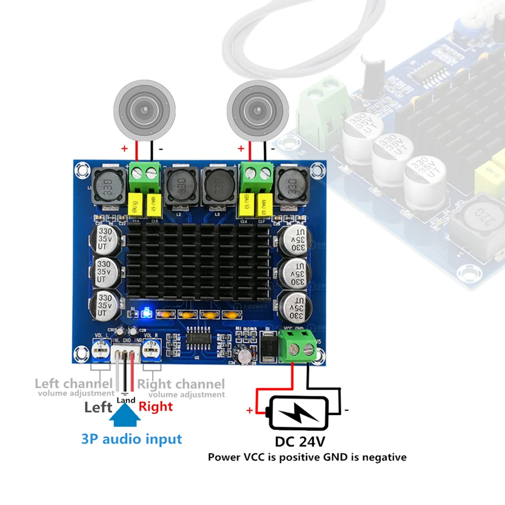 XH-M543 DC12-26V 2*120 Вт двухканальный стерео высокой мощности цифровой аудио усилитель мощности доска TPA3116D2 TPA3116 для Diy Kit