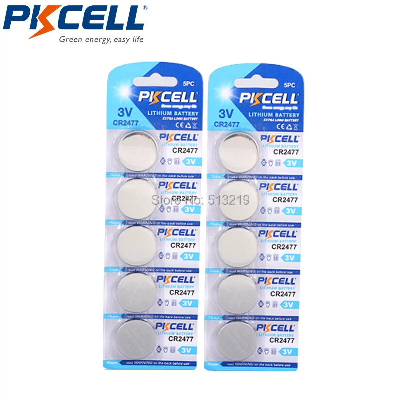 

PKcell 10pcs/2card CR2477 3V lithium batteries BR2477 BR2477-1W CR2477-20 DL2477 ECR2477 KCR2477LM2477 battery 1000mah for watch