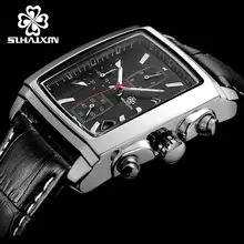 SIHAIXIN Mens square Watch Top Quality Watches Luxury Brand Military Sport Wrist Watch Chronograph Luminous Leather Quartz Watch