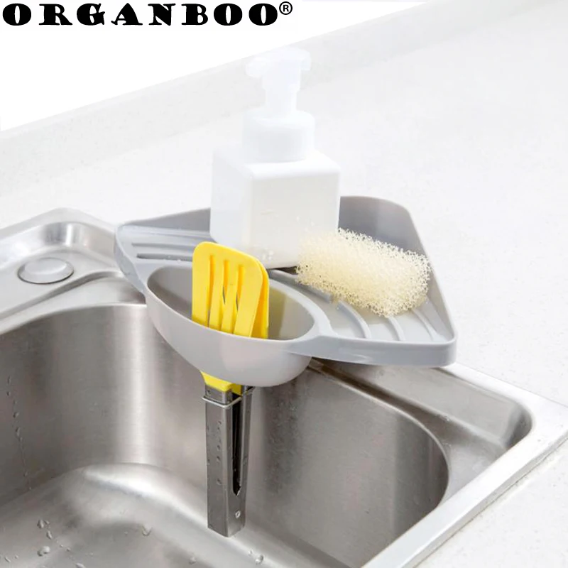 

ORGANBOO 1PC plastic rack sink sponge holder shelf bathroom organizer brush hanging kitchen pool drain storage rack