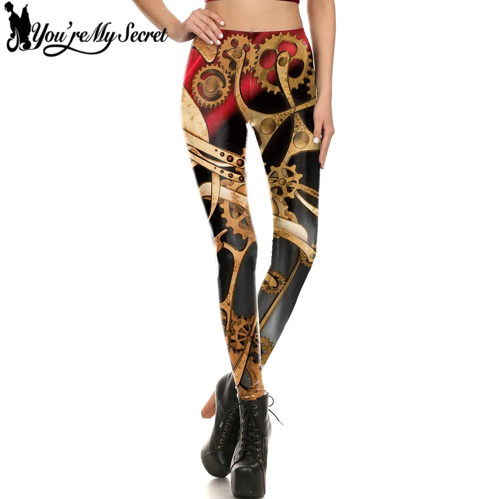 

[You're My Secret] New Metal Design Women Leggings Women Steampunk Fitness leggin 3D Print Gear Cosplay Pants