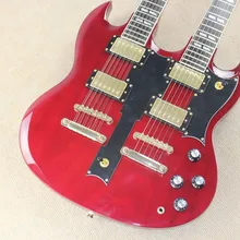 Заводская электрическая гитара с двойным горлом винно-красного цвета, черная накладка, гриф из розового дерева, предложение по индивидуальному заказу