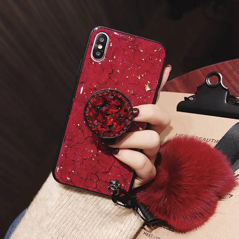 Luxury Diamond Marble Glitter Phone Cases for iPhone X XR XS MAX 7 8 6s  Plus holder Ring Silicon Cover For iPhone XR XS