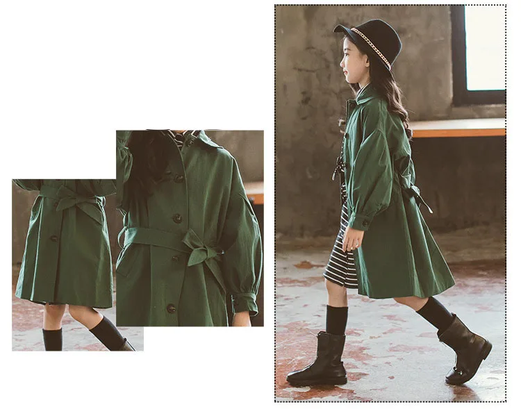 khaki green long belt jackets for teenage boys long sleeve trench coat kids outerwear top clothing children jacket for baby girl (23)
