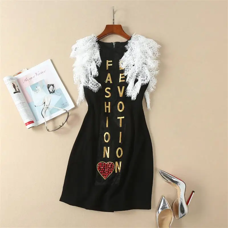 

Women Summer Dress 2018 High Quality Runway O-Neck Embroidery Patchwork Lace Casual Dresses Vestidos DX0640