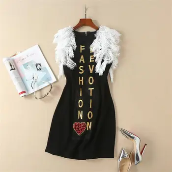 

Women Summer Dress 2018 High Quality Runway O-Neck Embroidery Patchwork Lace Casual Dresses Vestidos DX0640