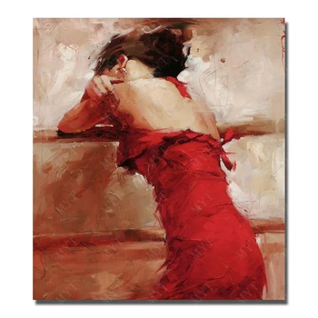 

Chinese Beautiful Girl Red Dress Oil Painting on Canvas Modern Living Room Decoration Cheap Modern Wall Art no Framed