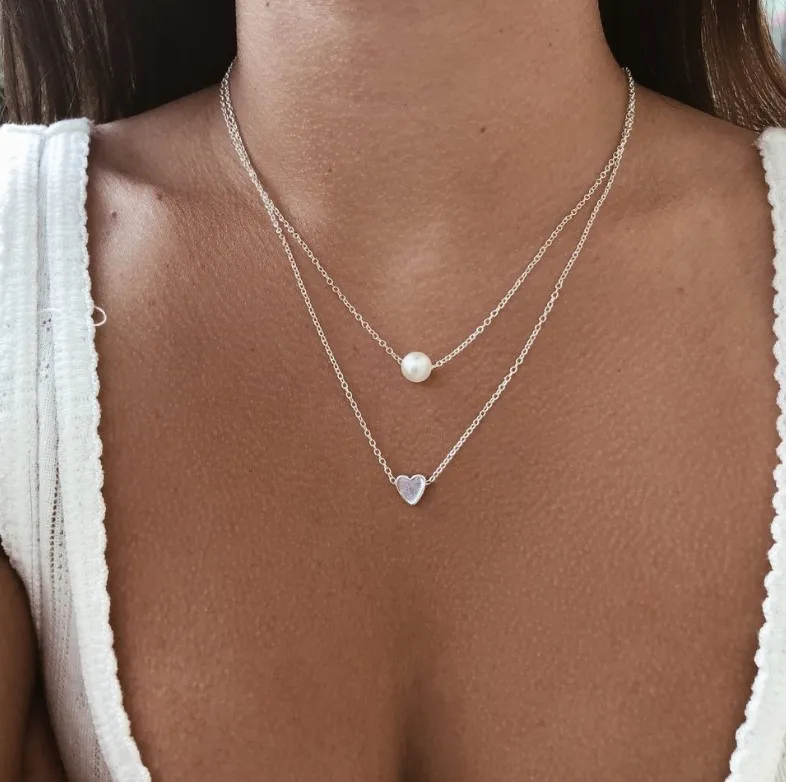 

Two layers Pearl Choker Necklace Women Jewelry Chocker Gold Silver Necklace On Neck Chain Bijoux Collares Mujer Collier Femme