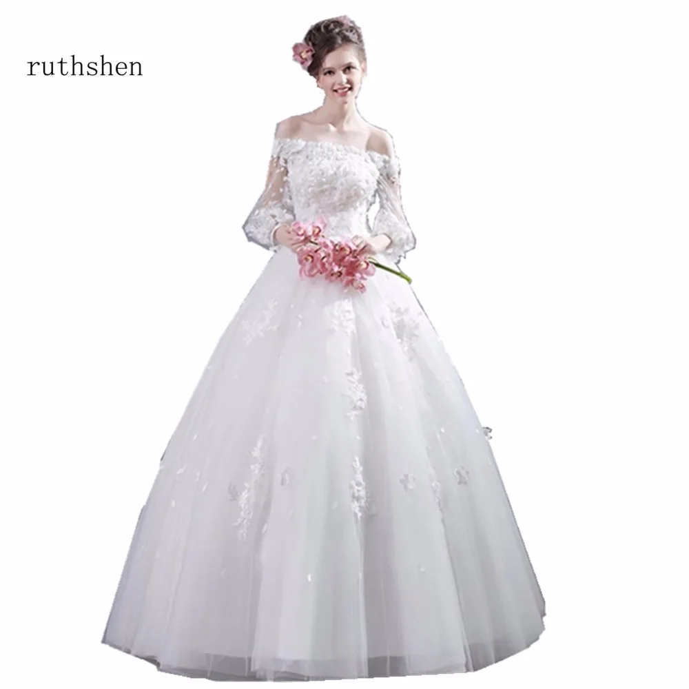 

ruthshen Luxury Wedding Dresses Off Shoulder Boat Neck Wedding Gowns Real Photo Princess Bridal Dress Long Sleeves 2018